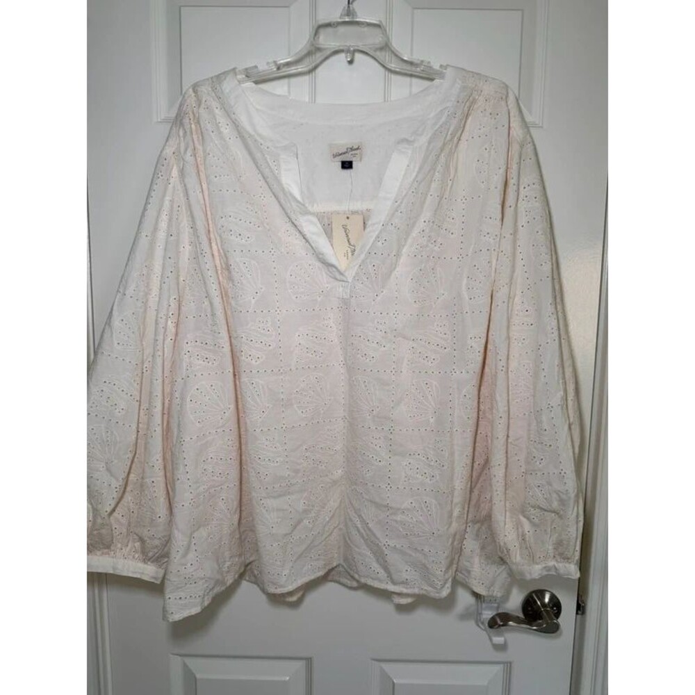 Floaty eyelet lace Broderie anglaise cream lined cotton long sleeve top 4X NWT